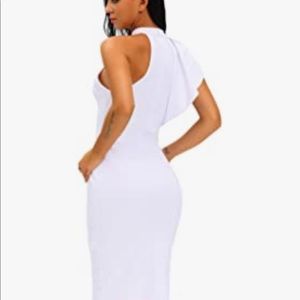 Midi bodycon one shoulder ruffle dress